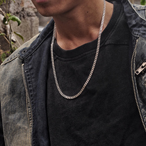 s925 pure silver necklace for boys 4mm silver Cuban chain brief Snake Bone Chain Tide Cards Tank Chain Street 100 lap Single chain