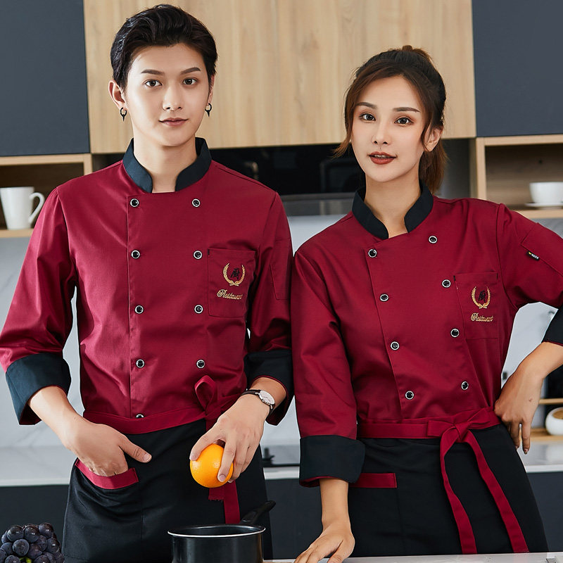 🔥中式厨师工作服长袖男女餐饮厨房饭店火锅食堂厨房工衣定制印logo,让专业从