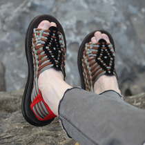 Genuine leather 2022 new word drag Inron casual men handwoven slippers beach non-slip Han version sandals