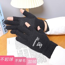 Autumn and winter ins solid color warm couple male and female students five finger wool knitted thin touch screen riding gloves