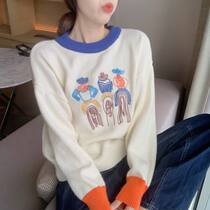  Large size childlike and age-reducing embroidered loose sweater female Korean loose 2020 new winter lazy wind warm top