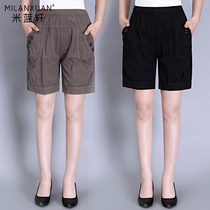 Middle-aged shorts women wear mom summer casual cotton pants 50-year-old middle-aged women high-waisted elastic five-point pants