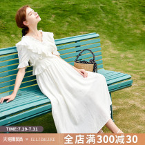 ellieluke maternity dress Summer heavy industry large V-neck solid color French temperament age reduction loose thin medium-long section