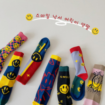 Childrens socks cotton spring and autumn Korean graffiti hip-hop tide socks boys and girls smiling face children baby socks