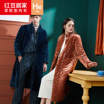  Coral velvet couple padded pajamas Female nightgown red bean thickened warm bathrobe Flannel home service nightgown Mens winter
