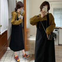 Pregnant women autumn suit fashion large size strap long skirt 2021 New pregnant women dress spring and autumn shirt