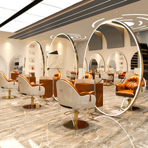 Net red barber shop mirror table Hair salon special hair salon Single and double-sided floor-to-ceiling round mirror with cabinet Hair cutting hot dyeing mirror