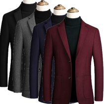 Thick groom wedding ceremony suit mens suit jacket wool woolen woolen business leisure self-cultivation middle-aged dad Red