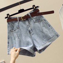 South Korea summer new crimped denim shorts women show high thin casual wide leg wild a word hot pants ins