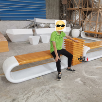 FRP ring chair Shopping mall elevator entrance rest seat Corridor Sales department Outdoor FRP wood grain chair flower pot