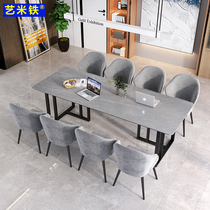 Simple gray rock board meeting table and chair combo marble desk home desk bench table company Workbench