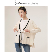 SELLYNEAR pregnant women Spring and Autumn knitted cardigan coat thin sweet cute lace-up slit short outer sunscreen