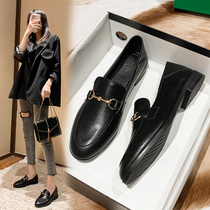 Small ckerwin Tide brand black small leather female leather English style female a pedal music flat