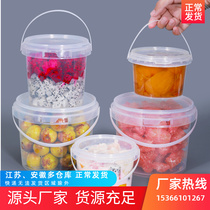 Food Grade Plastic Bucket Transparent Small Bucket Fruit Bailing Water Ice Powder Takeaway Box Sealed Mesh Red Packing Barrel 750ml