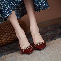 Givenivan pointed metal buckle high heels womens spring and autumn new patent leather thin heel all-match single shoes 6 3cm