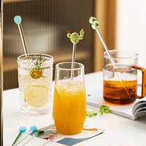 Girl heart glass rod Net red cute long handle honey blender coffee milk drink material portable creative ins