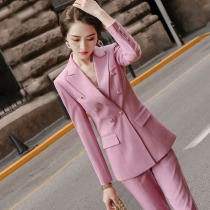 Pink high-end fashion professional suit 2021 autumn design slim slim beauty salon manager work clothes