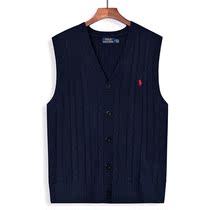 Autumn and winter mens V-neck Paul cardigan wool vest twist horse Mark knitted vest RL sleeveless casual sweater