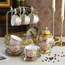 European gold-plated edge tea set Coffee cup set Flower tea coffee set English afternoon tea Ceramic retro home creative