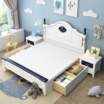 Solid wood bed 1 8 master bedroom double bed 1 5m1 2 American single bed 1 35 m children bed male and girl princess bed