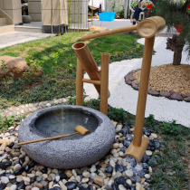 Japanese-style stone bowl Courtyard water feature Outdoor flower pot Stone Bonsai view Jinglu Bamboo running water Stone water tank Stone tank water bowl