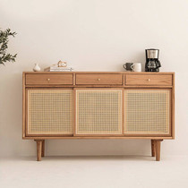 Nordic solid wood sideboard living room wall tea cabinet lockers Japanese rattan porch TV cabinet Cabinet