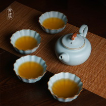 Ru kiln tea set set home Chinese ceramic high-end gift box Jingdezhen Ru porcelain kung fu tea set open film can be raised