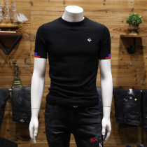 Sweater mens short-sleeved spring and autumn new Korean version of the trend slim mens knitwear half sleeve color casual sweater