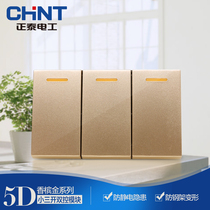 Chint Electric 118 type NEW5D steel frame champagne Golden small three open dual control switch module can be used as single control