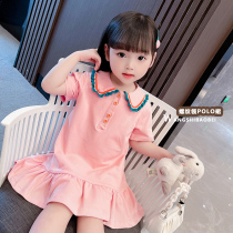 Girl dress summer cotton short sleeve foreign-born childrens net red polo skirt female baby princess skirt child tide