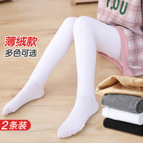 Childrens pantyhose spring and autumn thin velvet thick cotton white dance socks special plus velvet medium thick girl leggings