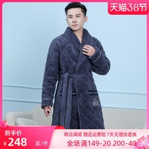 Fenteng mens coral velvet cotton nightgown 2021 winter new 3 layers thick warm long plus bathrobe home wear