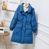 European station 2021 Winter New Fashion loose down jacket womens long hooded thick waist warm coat