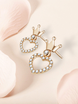 18K gold diamond stud earrings rose gold platinum heart shaped earrings hipster jewelry crown jewelry AU750 real diamond