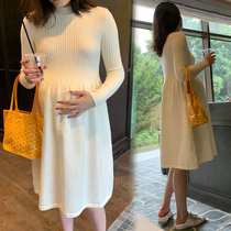 Pregnant womens knitted dress with warm base shirt winter long sweater autumn autumn winter clothing 2021 New