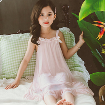 Childrens pajamas womens summer thin suspenders Girls little girl lace Princess wind Modal air-conditioned night dress summer