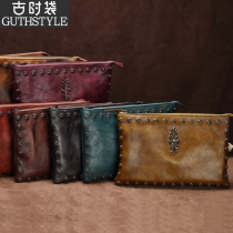 Mens handmade leather handbag headlining Bull Leather Hand Grip Bag Mens Hand Bag Mens Genuine Leather Large Capacity Diagonal Satchel Bag