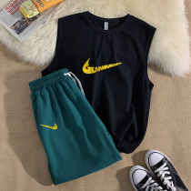 Summer bronzing waistcoat sports fitness sleeveless T-shirt mens vest wear basketball loose trend casual set