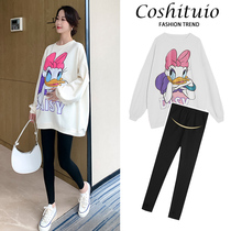 Pregnant womens sweatshirt with long spring and autumn autumn and winter loose autumn and autumn blouses womens large code pregnancy and late autumn clothing suit fashion models