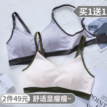 Sports underwear womens non-rim thin summer big chest show small gathered bandeau student high school girl receive a pair of breast bra