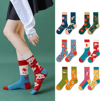 SSWEATSHOP Autumn New asymmetric AB tide socks in tube socks creative small flower socks personality ins women