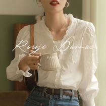 France Rouje Damas Temperament White Shirt Woman Design Sensation Small crowdlining lace Dont give a blouse