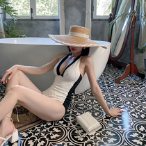 2021 new one-piece swimsuit womens hot spring sexy simple fairy fan Korean ins thin Belly Belly Belly bikini