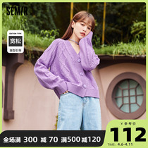 Senma Sweatshirt Woman Short style Loose Retro Style 2021 Spring Autumn New Knitted Jacket Pure Colors and Femini Fashion