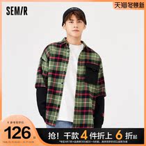 Semir long sleeve shirt mens plaid loose color clothes boys fake two pieces of grinding 2021 Winter New Coat