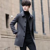 Autumn new mens nanny coat lapel long woolen coat Korean double-sided cashmere Nizi windbreaker coat