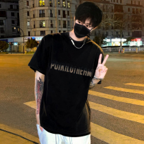 Summer American Short Sleeve T-Shirt Male Tide Card Gradient Letter Hot Drill Couple Loose Casual High Street Pure Cotton Half Sleeve Woman