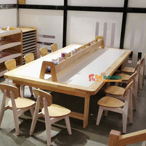Kindergarten multi-function workbench for childrens classroom tablesDrawing table solid wooden table chair stool