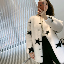 2021 new cashmere pellet wool v-neck long composite fur one Star Girl fur coat