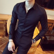 Tide brand long-sleeved shirt mens slim Korean version of the trend handsome business casual shirt Joker-free black shirt